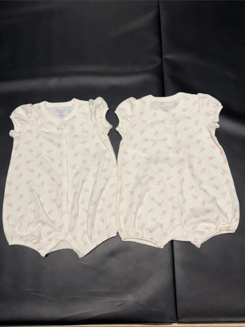 Ralph Lauren White Baby Girls' Short-Sleeve Rompers with Pink Tennis Print Pair
